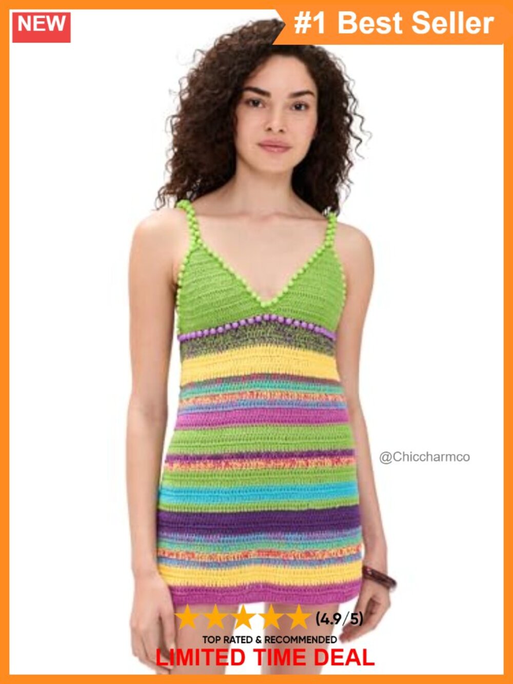 Crochet Bodycon Mini Dress Beaded V-Neck Sleeveless Summer Beach